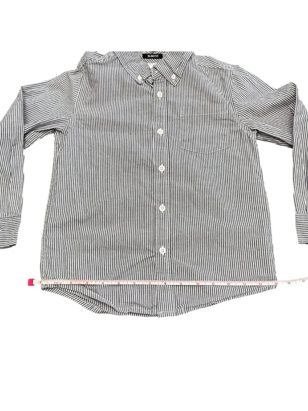Gymboree Button Down Shirt Boys S (5-6) White Gray Stripe Slim Fit Long Sleeve
